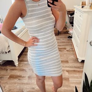 Gray and white striped body con dress